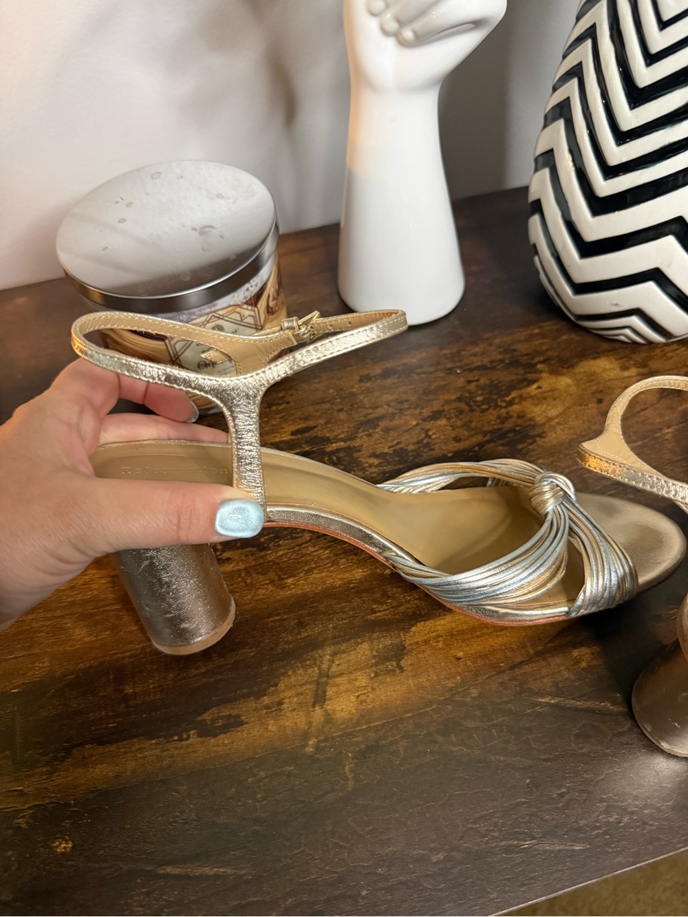 Reformation Metallic Gold Knotted Ankle-Strap Heels - Picture 3 of 8